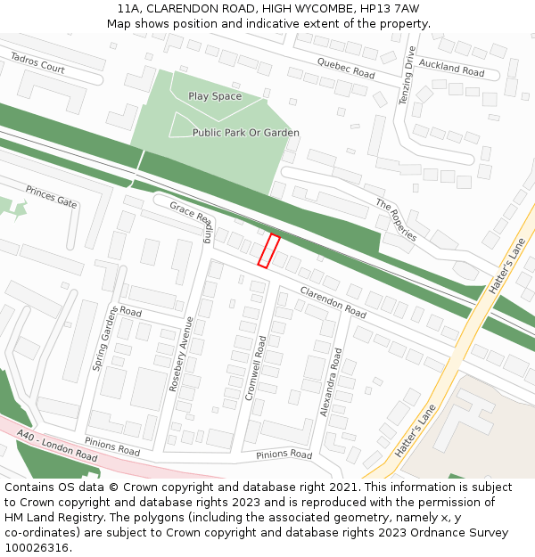 11A, CLARENDON ROAD, HIGH WYCOMBE, HP13 7AW: Location map and indicative extent of plot