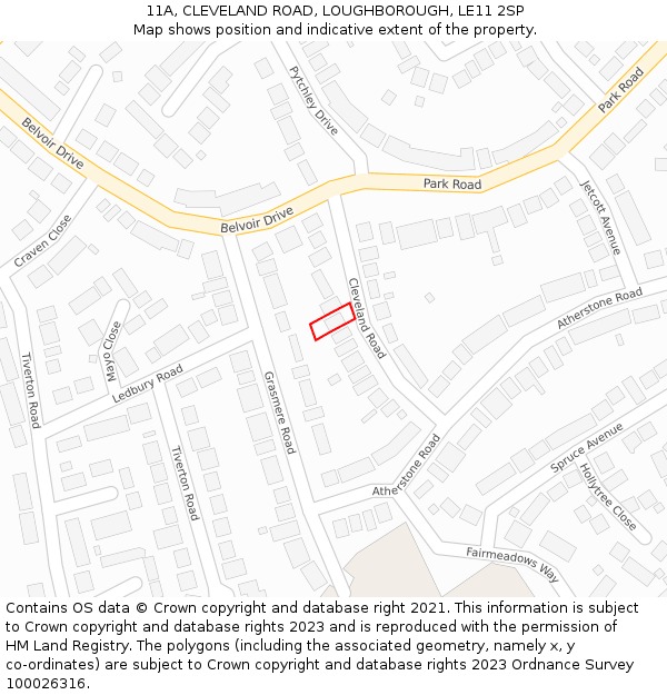 11A, CLEVELAND ROAD, LOUGHBOROUGH, LE11 2SP: Location map and indicative extent of plot