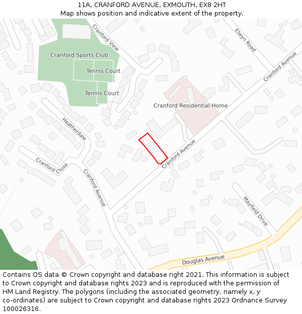 11A, CRANFORD AVENUE, EXMOUTH, EX8 2HT: Location map and indicative extent of plot