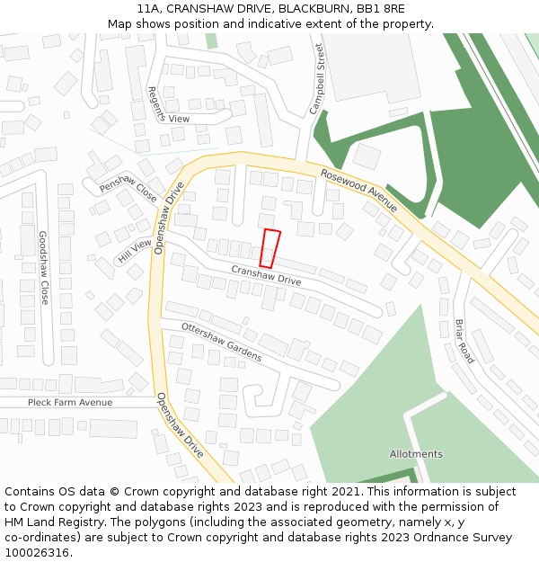 11A, CRANSHAW DRIVE, BLACKBURN, BB1 8RE: Location map and indicative extent of plot