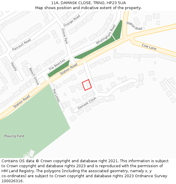 11A, DAMASK CLOSE, TRING, HP23 5UA: Location map and indicative extent of plot