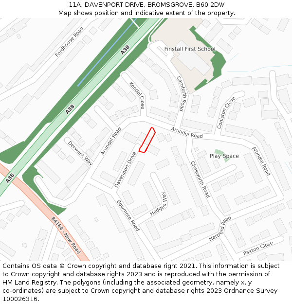 11A, DAVENPORT DRIVE, BROMSGROVE, B60 2DW: Location map and indicative extent of plot