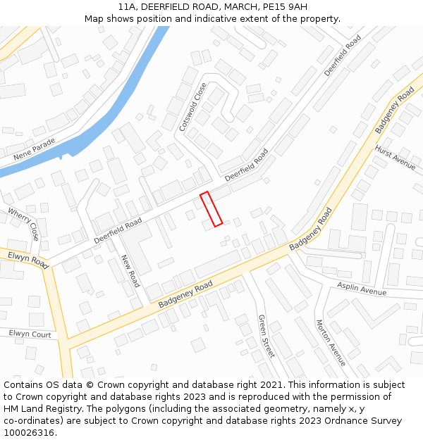 11A, DEERFIELD ROAD, MARCH, PE15 9AH: Location map and indicative extent of plot