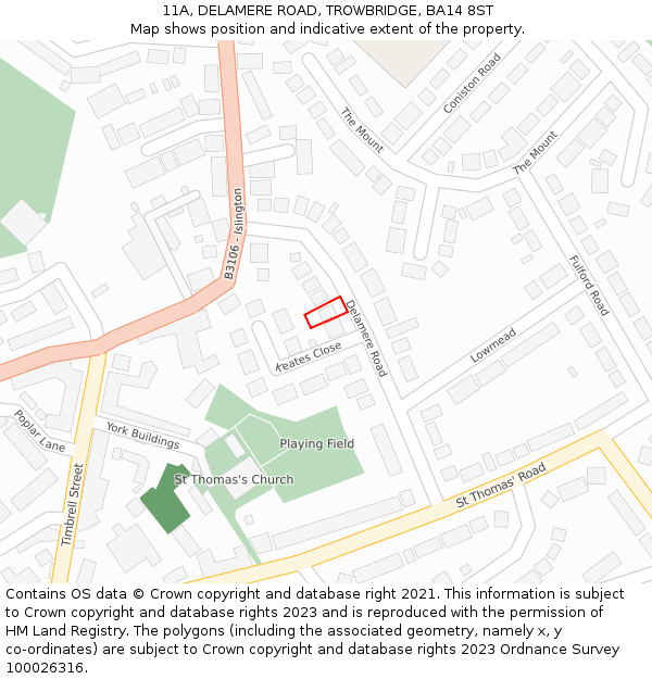 11A, DELAMERE ROAD, TROWBRIDGE, BA14 8ST: Location map and indicative extent of plot