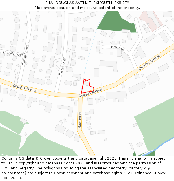 11A, DOUGLAS AVENUE, EXMOUTH, EX8 2EY: Location map and indicative extent of plot