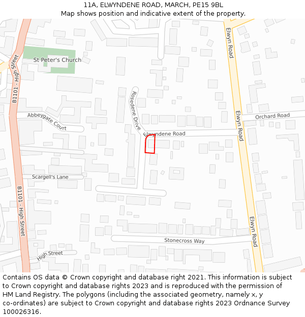 11A, ELWYNDENE ROAD, MARCH, PE15 9BL: Location map and indicative extent of plot