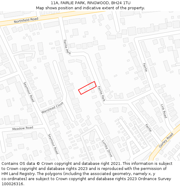 11A, FAIRLIE PARK, RINGWOOD, BH24 1TU: Location map and indicative extent of plot