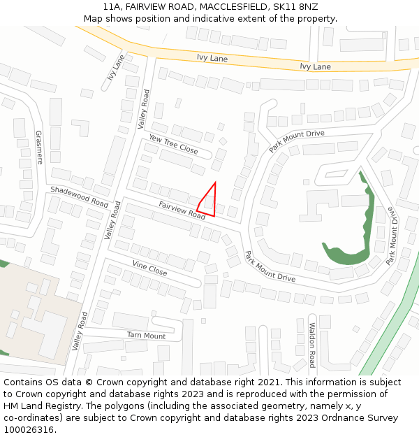 11A, FAIRVIEW ROAD, MACCLESFIELD, SK11 8NZ: Location map and indicative extent of plot