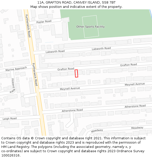 11A, GRAFTON ROAD, CANVEY ISLAND, SS8 7BT: Location map and indicative extent of plot