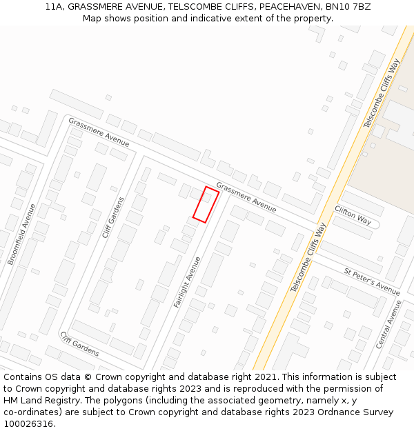 11A, GRASSMERE AVENUE, TELSCOMBE CLIFFS, PEACEHAVEN, BN10 7BZ: Location map and indicative extent of plot