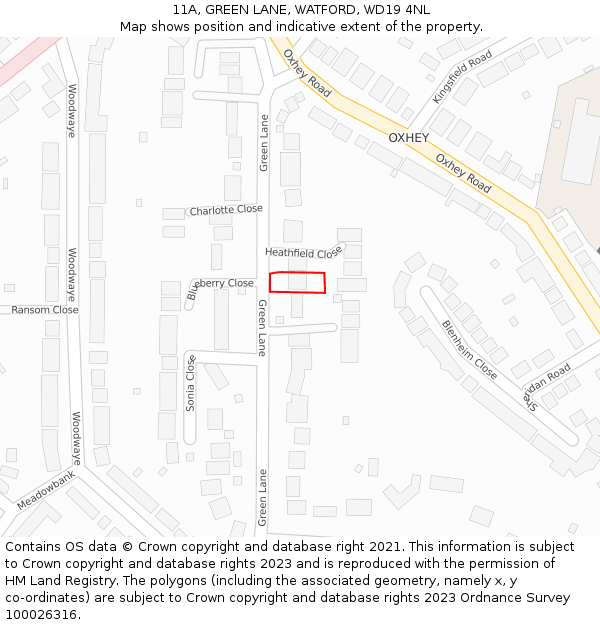 11A, GREEN LANE, WATFORD, WD19 4NL: Location map and indicative extent of plot