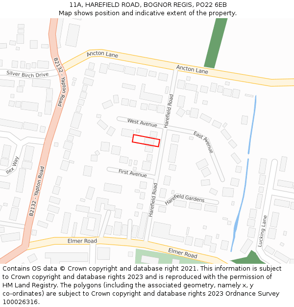 11A, HAREFIELD ROAD, BOGNOR REGIS, PO22 6EB: Location map and indicative extent of plot