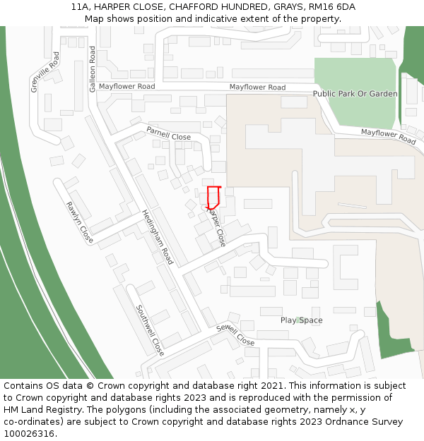 11A, HARPER CLOSE, CHAFFORD HUNDRED, GRAYS, RM16 6DA: Location map and indicative extent of plot