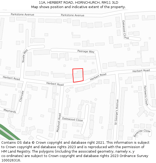 11A, HERBERT ROAD, HORNCHURCH, RM11 3LD: Location map and indicative extent of plot