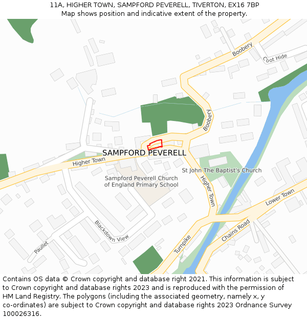 11A, HIGHER TOWN, SAMPFORD PEVERELL, TIVERTON, EX16 7BP: Location map and indicative extent of plot