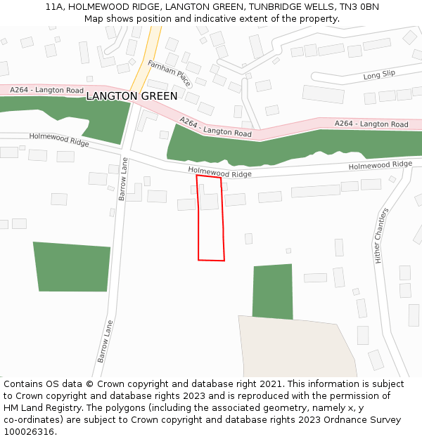 11A, HOLMEWOOD RIDGE, LANGTON GREEN, TUNBRIDGE WELLS, TN3 0BN: Location map and indicative extent of plot
