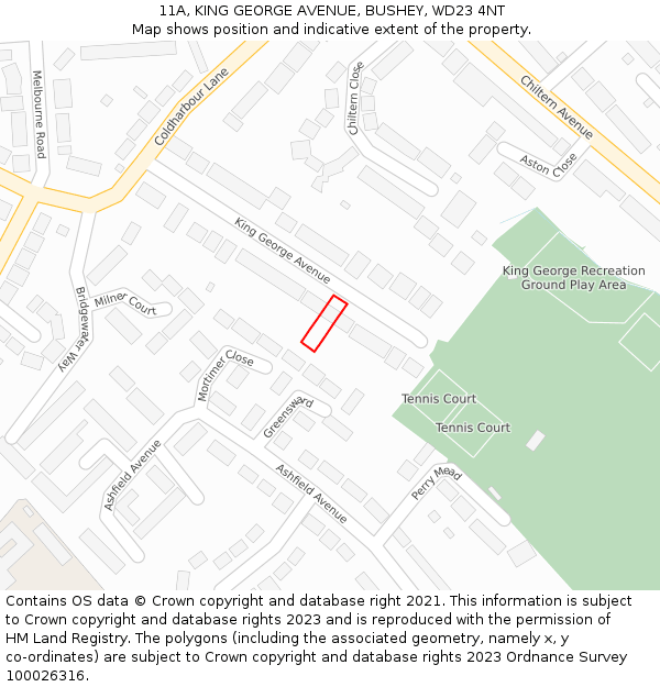 11A, KING GEORGE AVENUE, BUSHEY, WD23 4NT: Location map and indicative extent of plot