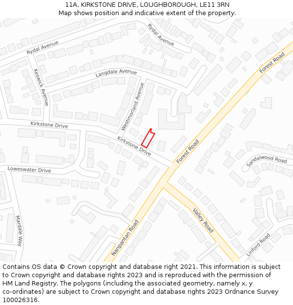 11A, KIRKSTONE DRIVE, LOUGHBOROUGH, LE11 3RN: Location map and indicative extent of plot