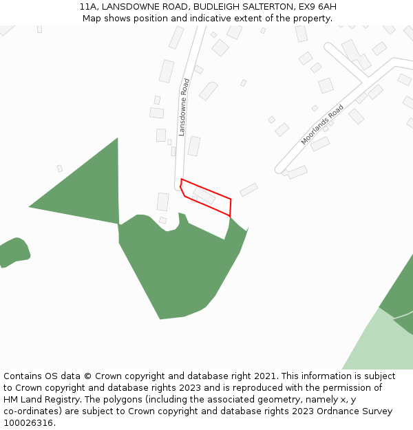 11A, LANSDOWNE ROAD, BUDLEIGH SALTERTON, EX9 6AH: Location map and indicative extent of plot