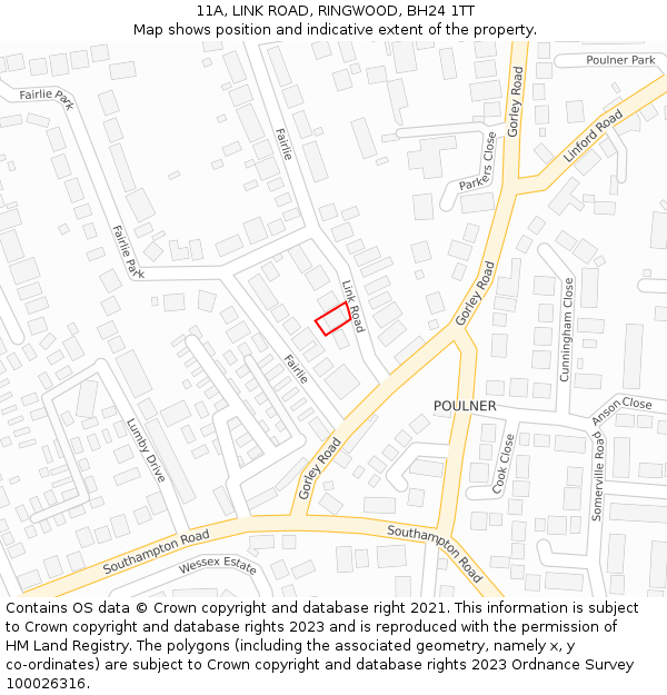 11A, LINK ROAD, RINGWOOD, BH24 1TT: Location map and indicative extent of plot