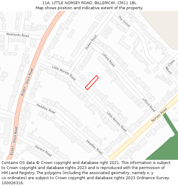 11A, LITTLE NORSEY ROAD, BILLERICAY, CM11 1BL: Location map and indicative extent of plot