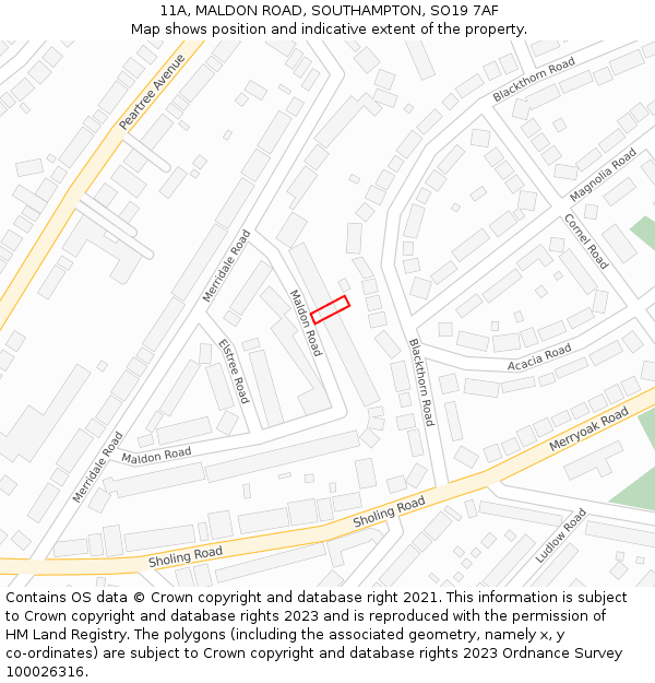 11A, MALDON ROAD, SOUTHAMPTON, SO19 7AF: Location map and indicative extent of plot