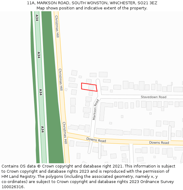 11A, MARKSON ROAD, SOUTH WONSTON, WINCHESTER, SO21 3EZ: Location map and indicative extent of plot