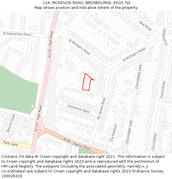 11A, MCKENZIE ROAD, BROXBOURNE, EN10 7JQ: Location map and indicative extent of plot