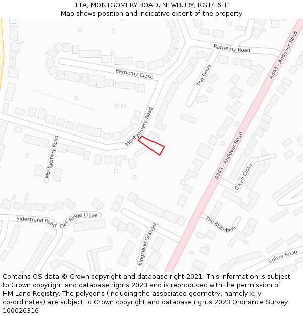11A, MONTGOMERY ROAD, NEWBURY, RG14 6HT: Location map and indicative extent of plot