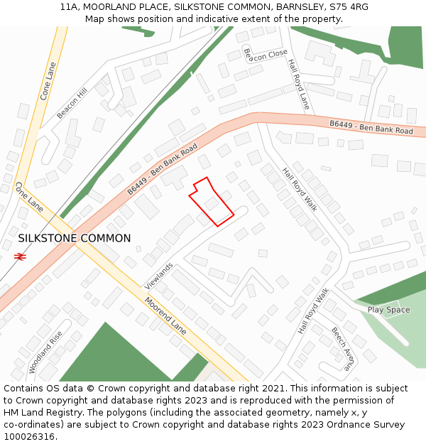 11A, MOORLAND PLACE, SILKSTONE COMMON, BARNSLEY, S75 4RG: Location map and indicative extent of plot