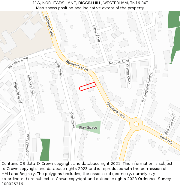 11A, NORHEADS LANE, BIGGIN HILL, WESTERHAM, TN16 3XT: Location map and indicative extent of plot