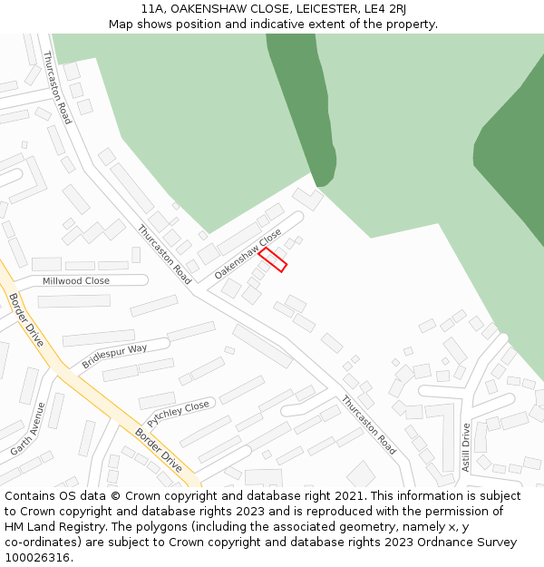 11A, OAKENSHAW CLOSE, LEICESTER, LE4 2RJ: Location map and indicative extent of plot