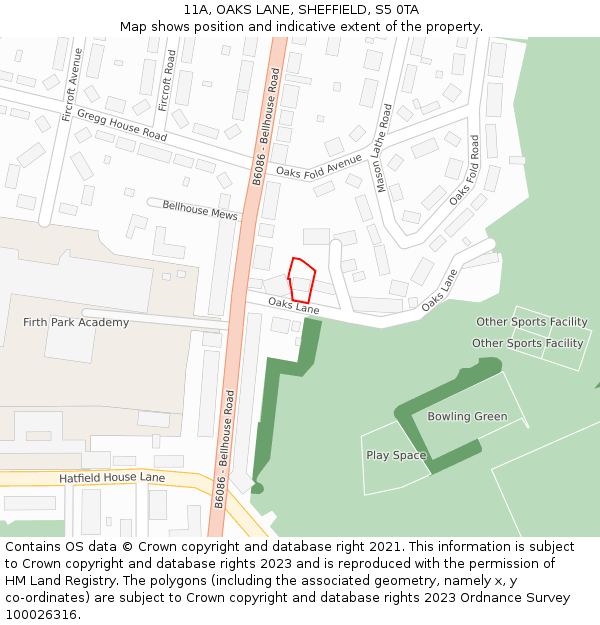 11A, OAKS LANE, SHEFFIELD, S5 0TA: Location map and indicative extent of plot