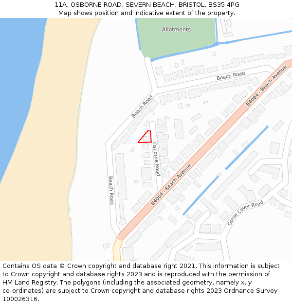 11A, OSBORNE ROAD, SEVERN BEACH, BRISTOL, BS35 4PG: Location map and indicative extent of plot
