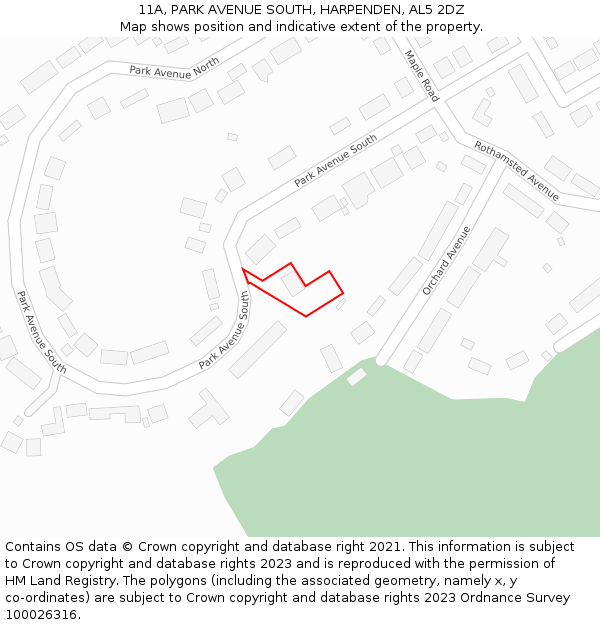 11A, PARK AVENUE SOUTH, HARPENDEN, AL5 2DZ: Location map and indicative extent of plot