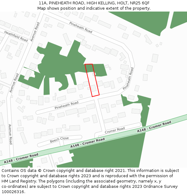 11A, PINEHEATH ROAD, HIGH KELLING, HOLT, NR25 6QF: Location map and indicative extent of plot