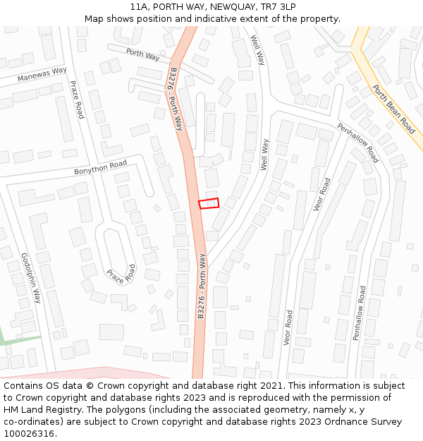 11A, PORTH WAY, NEWQUAY, TR7 3LP: Location map and indicative extent of plot