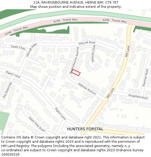 11A, RAVENSBOURNE AVENUE, HERNE BAY, CT6 7ET: Location map and indicative extent of plot