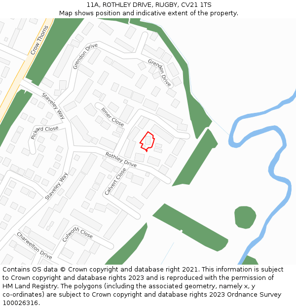 11A, ROTHLEY DRIVE, RUGBY, CV21 1TS: Location map and indicative extent of plot