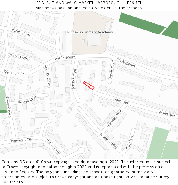 11A, RUTLAND WALK, MARKET HARBOROUGH, LE16 7EL: Location map and indicative extent of plot