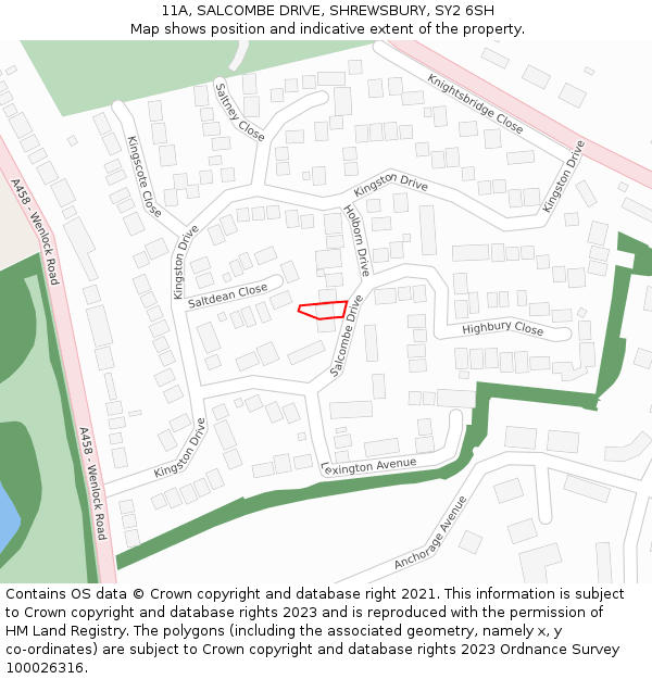 11A, SALCOMBE DRIVE, SHREWSBURY, SY2 6SH: Location map and indicative extent of plot