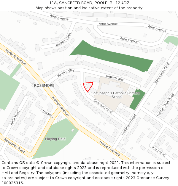 11A, SANCREED ROAD, POOLE, BH12 4DZ: Location map and indicative extent of plot
