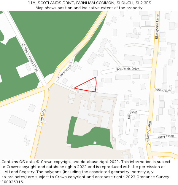 11A, SCOTLANDS DRIVE, FARNHAM COMMON, SLOUGH, SL2 3ES: Location map and indicative extent of plot