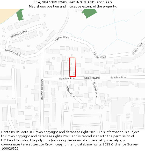 11A, SEA VIEW ROAD, HAYLING ISLAND, PO11 9PD: Location map and indicative extent of plot