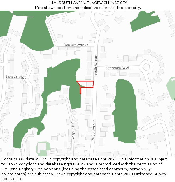 11A, SOUTH AVENUE, NORWICH, NR7 0EY: Location map and indicative extent of plot
