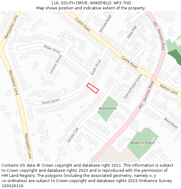 11A, SOUTH DRIVE, WAKEFIELD, WF2 7ND: Location map and indicative extent of plot