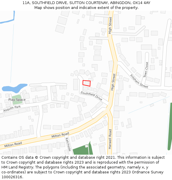11A, SOUTHFIELD DRIVE, SUTTON COURTENAY, ABINGDON, OX14 4AY: Location map and indicative extent of plot