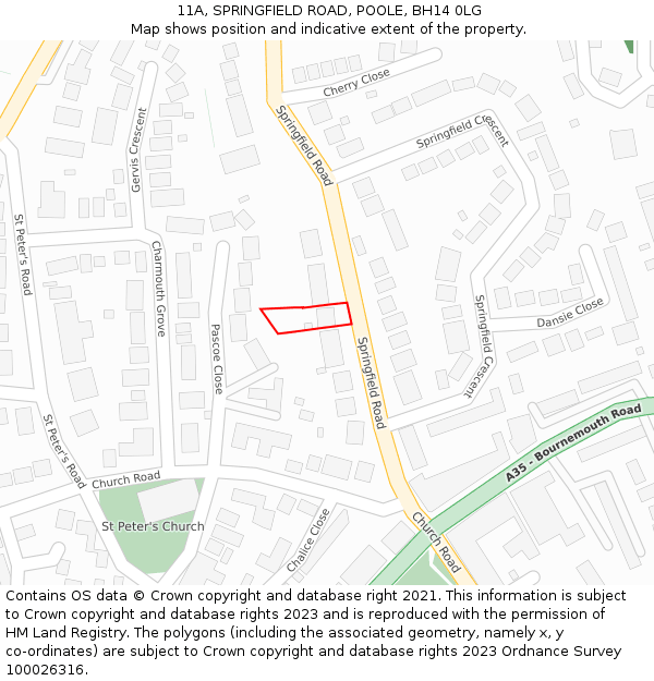 11A, SPRINGFIELD ROAD, POOLE, BH14 0LG: Location map and indicative extent of plot