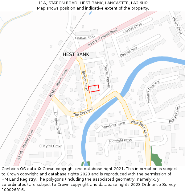 11A, STATION ROAD, HEST BANK, LANCASTER, LA2 6HP: Location map and indicative extent of plot