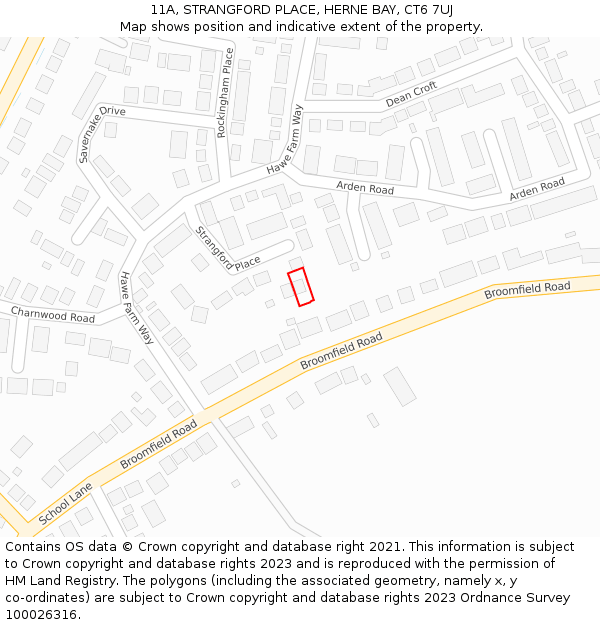 11A, STRANGFORD PLACE, HERNE BAY, CT6 7UJ: Location map and indicative extent of plot